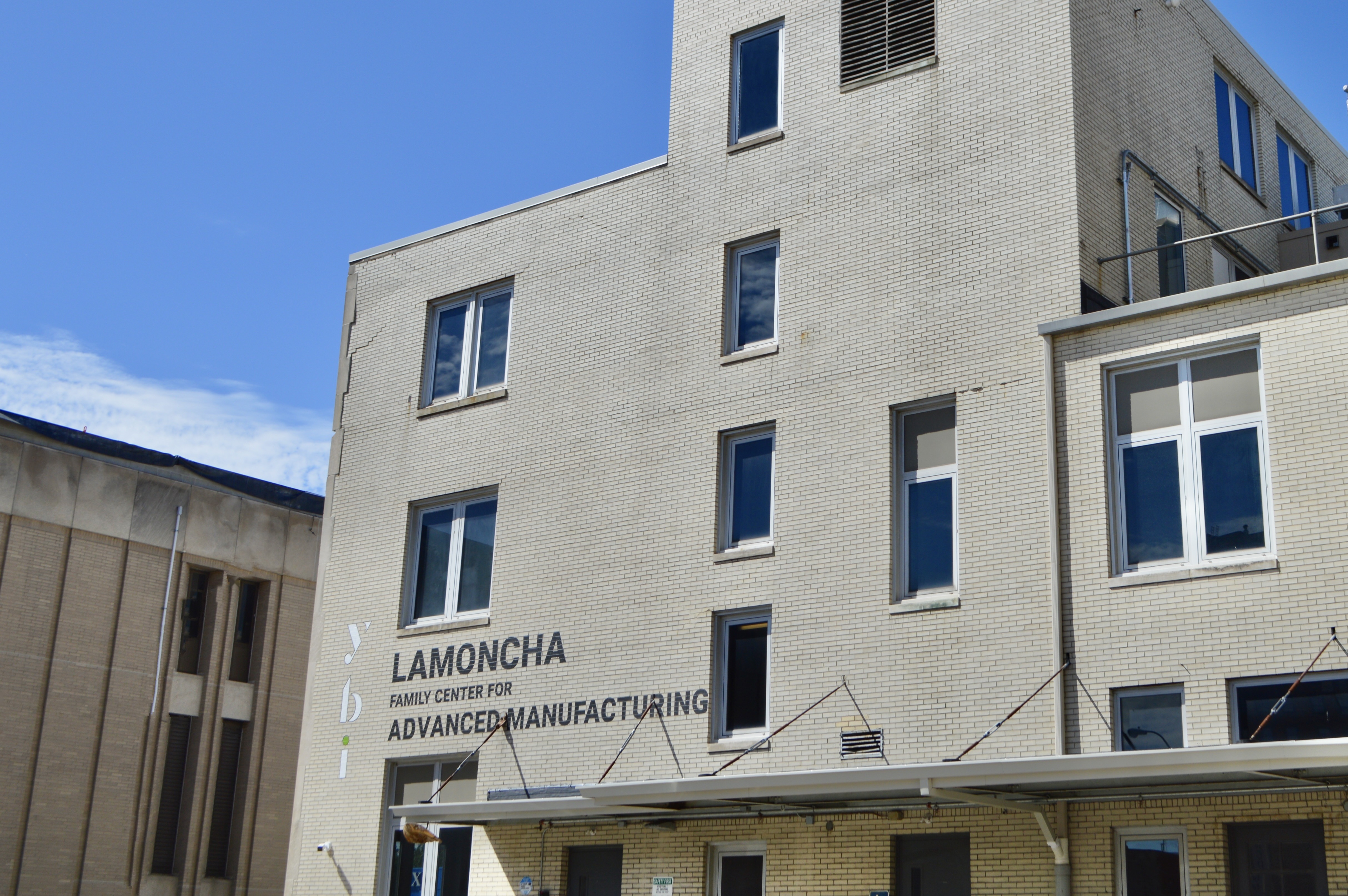 Exterior of the LaMoncha Family Center for Advanced Manufacturing building in Youngstown, Ohio